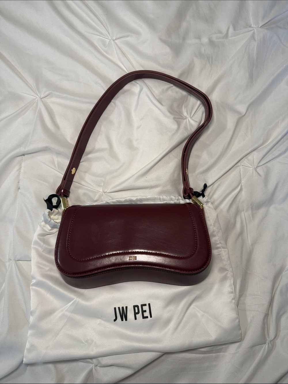 JW PEI Wine Red Shoulder Bag with Gold-Tone Accents